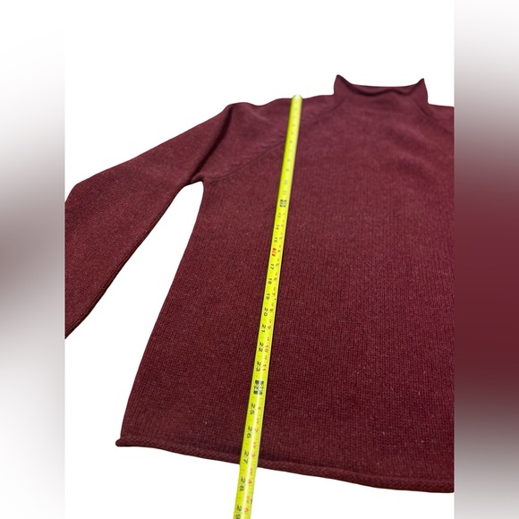 Vtg J.CREW JCrew Lambswool Roll Neck Sweater Fisherman's Preppy Sz L Burgundy - Picture 6 of 7